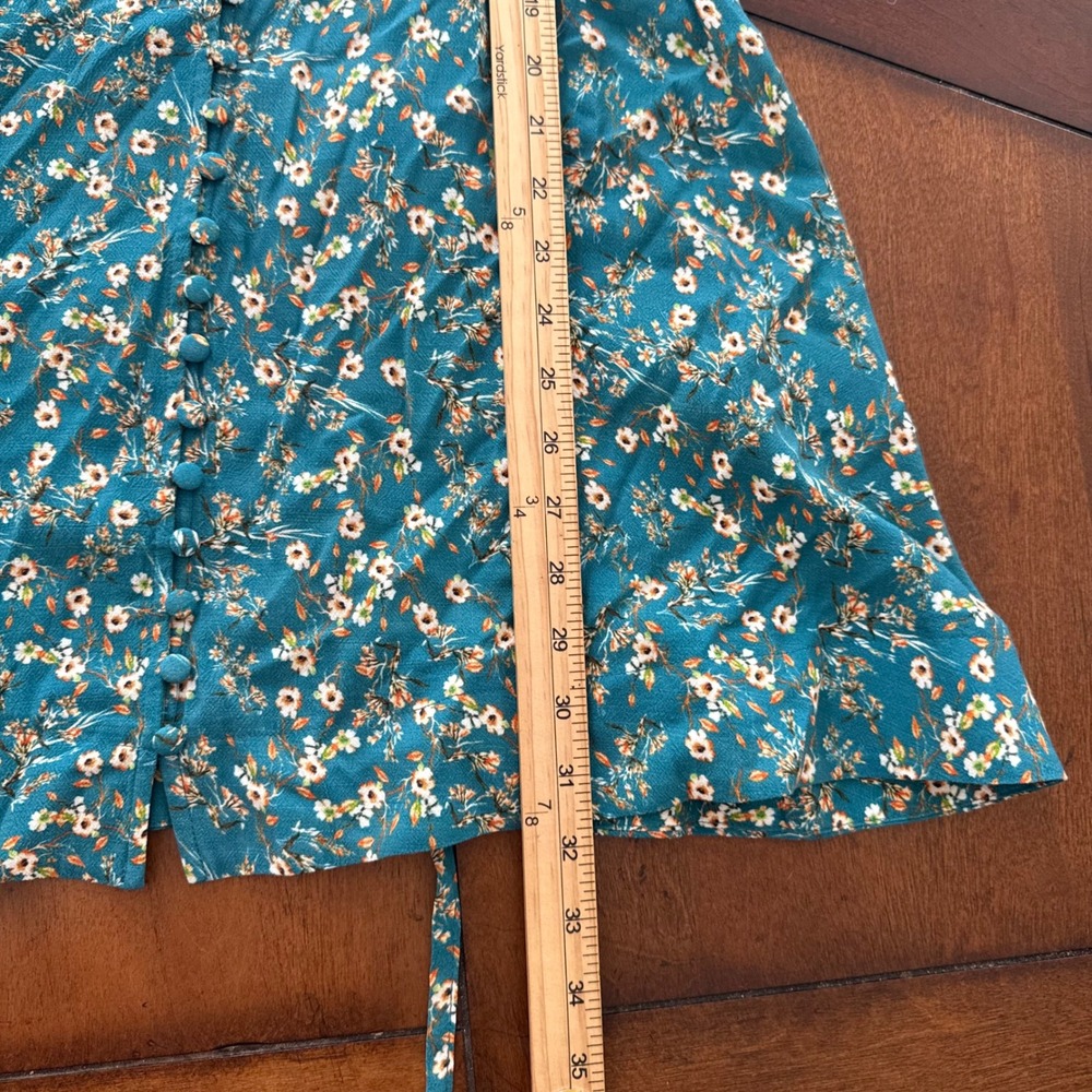 Natural Life Teal Floral Button Front Mini Dress Short Puff Sleeve XS Boho NWOT - Picture 7 of 7